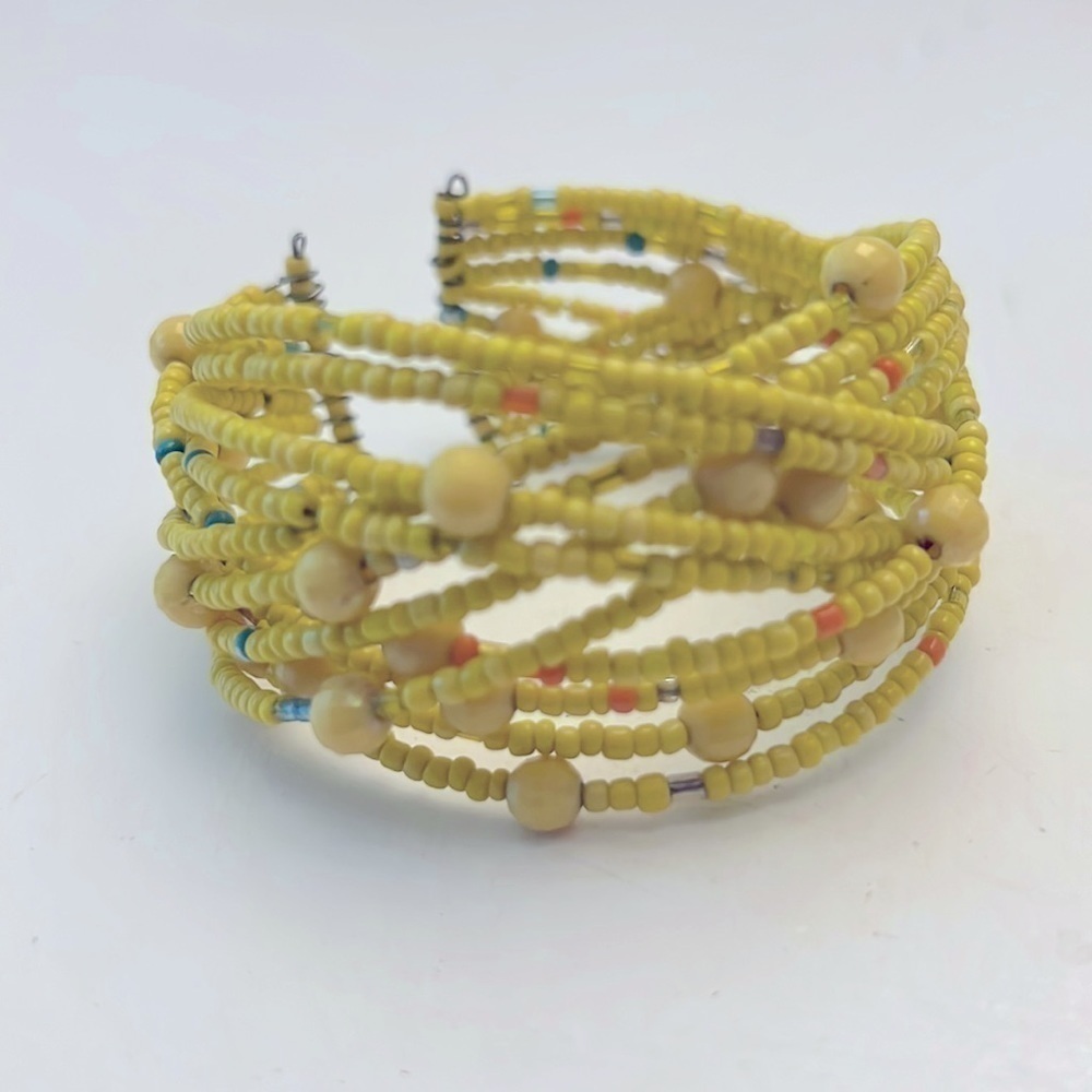 Vintage Glass Seed Bead Handcrafted Braided Wire Cuff Bracelet - Picture 2 of 6